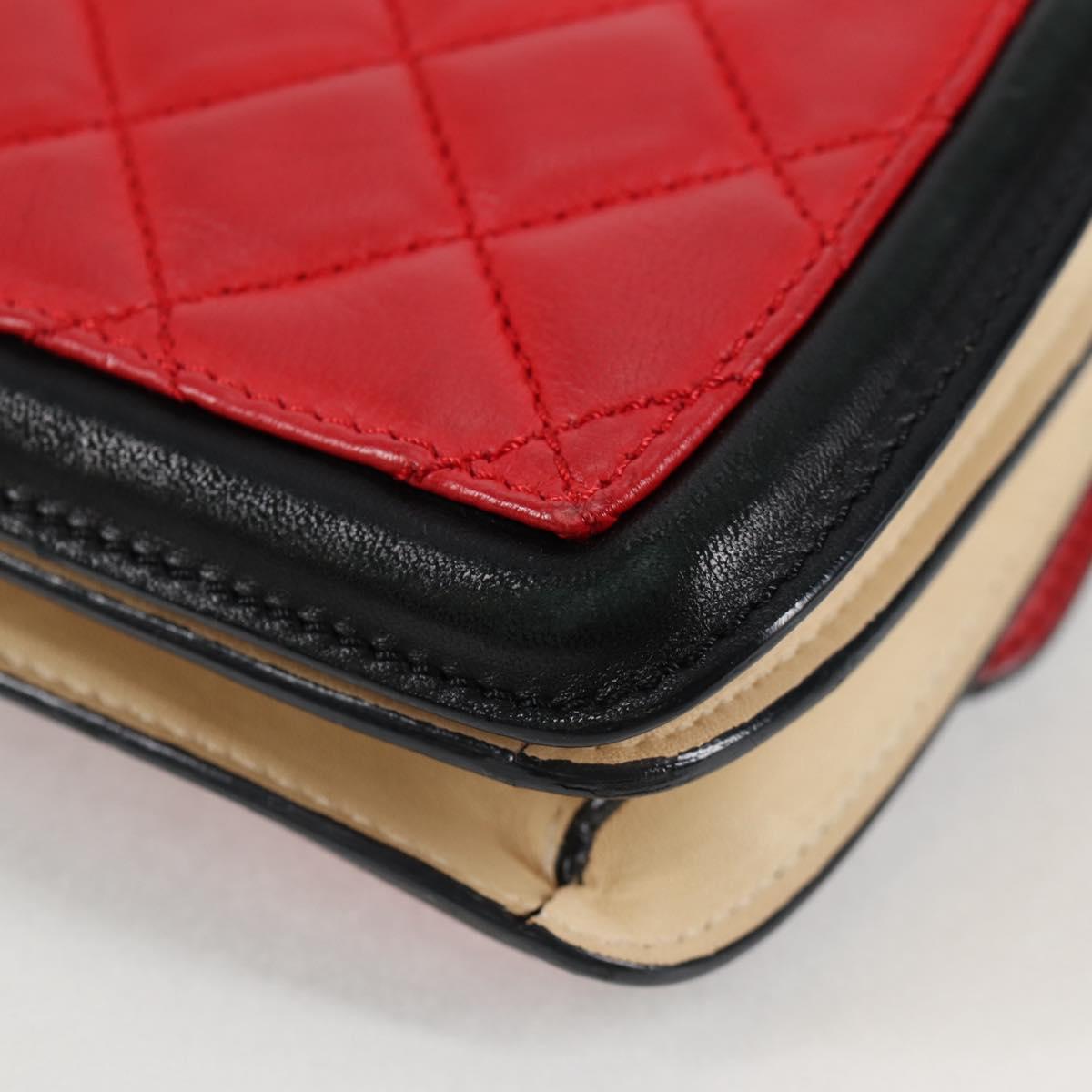 CHANEL Matelasse Chain Shoulder Bag Lamb Skin Red Silver CC Auth 127167SAM