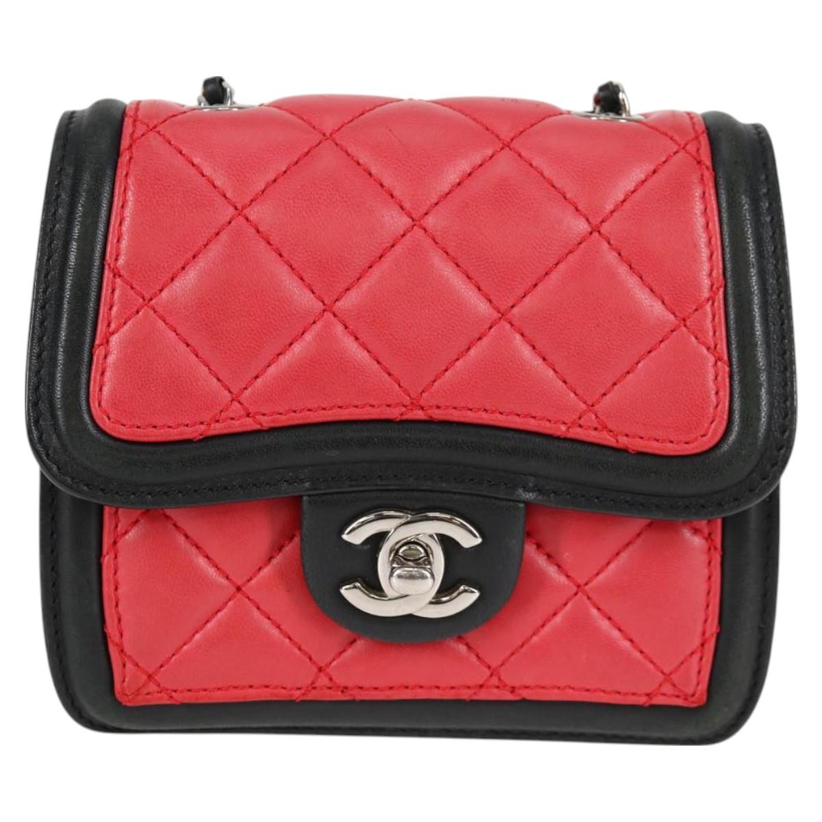CHANEL Matelasse Chain Shoulder Bag Lamb Skin Red Silver CC Auth 127167SAM