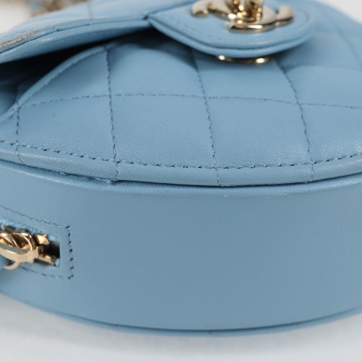 CHANEL Matelasse Chain Shoulder Bag Lamb Skin Blue Gold CC Auth 127168SM