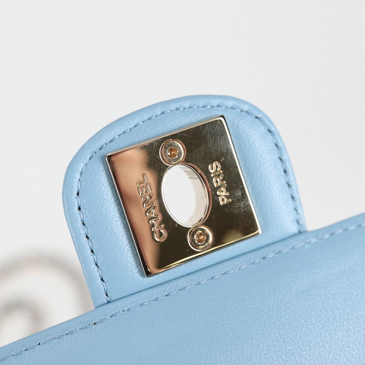 CHANEL Matelasse Chain Shoulder Bag Lamb Skin Blue Gold CC Auth 127168SM