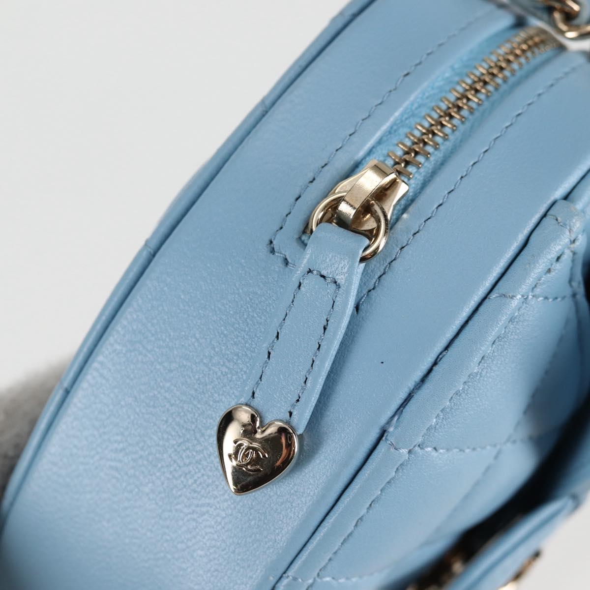 CHANEL Matelasse Chain Shoulder Bag Lamb Skin Blue Gold CC Auth 127168SM