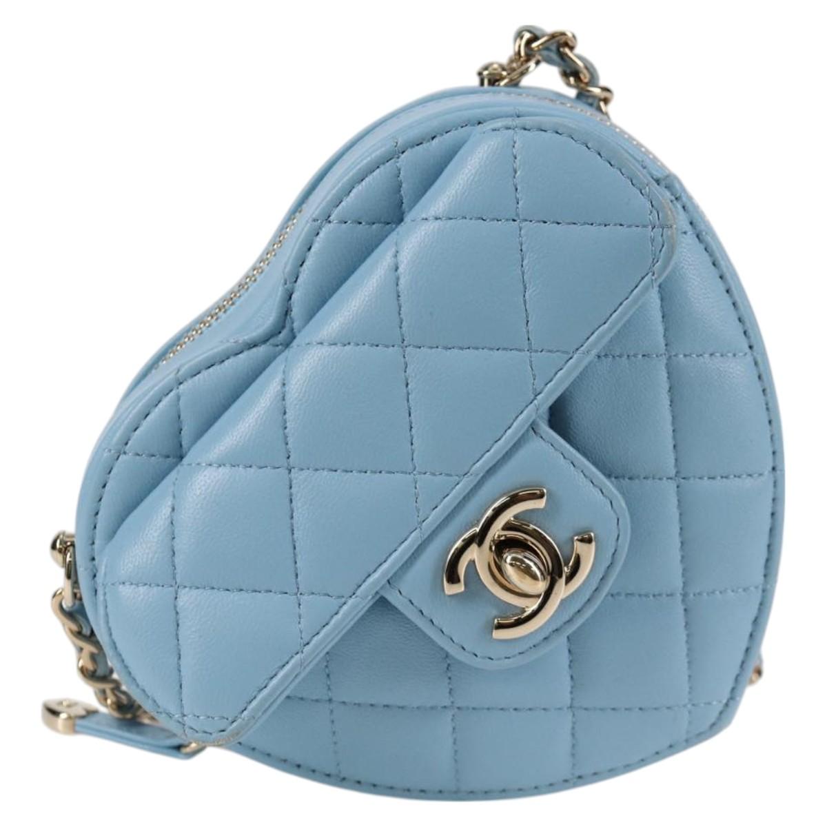 CHANEL Matelasse Chain Shoulder Bag Lamb Skin Blue Gold CC Auth 127168SM