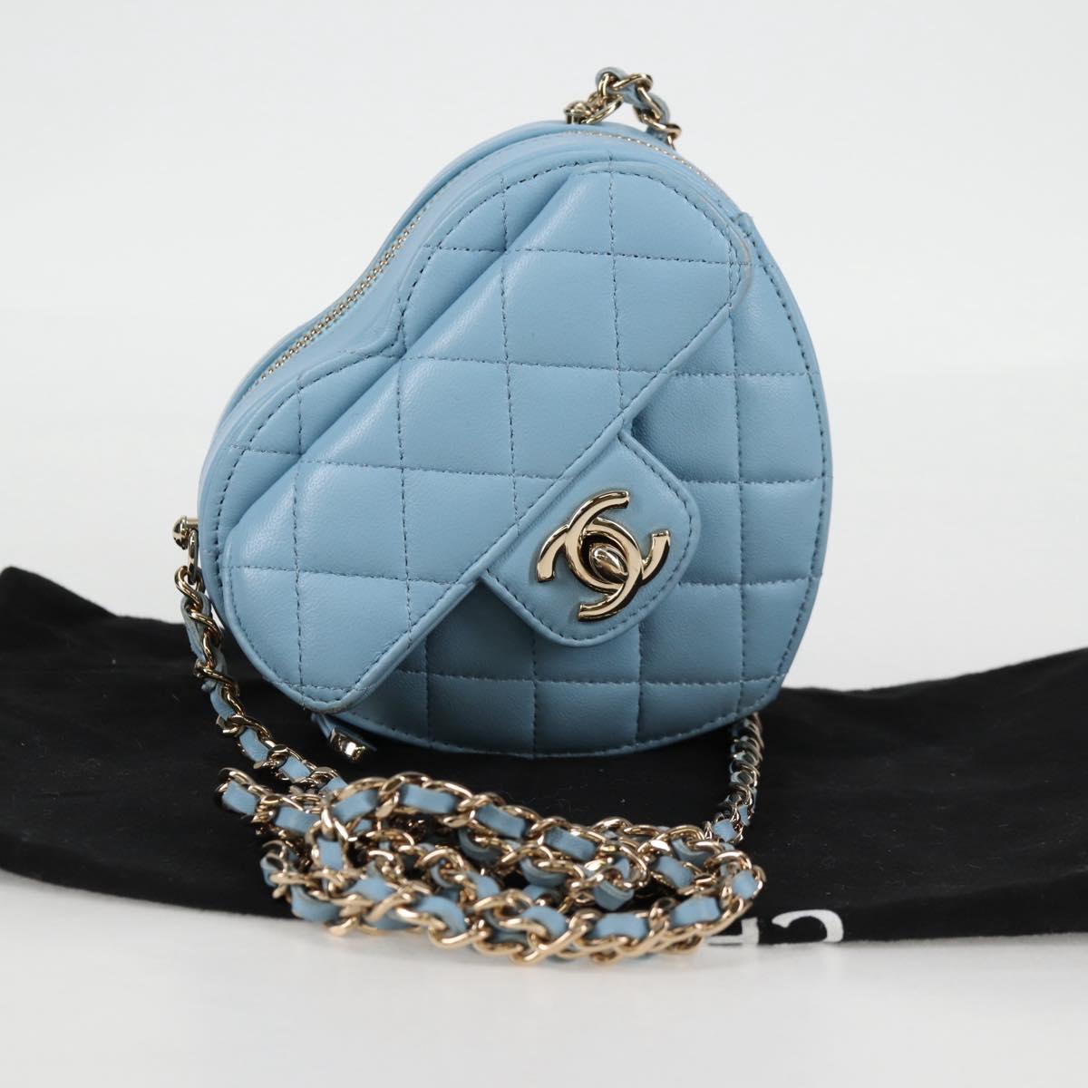 CHANEL Matelasse Chain Shoulder Bag Lamb Skin Blue Gold CC Auth 127168SM