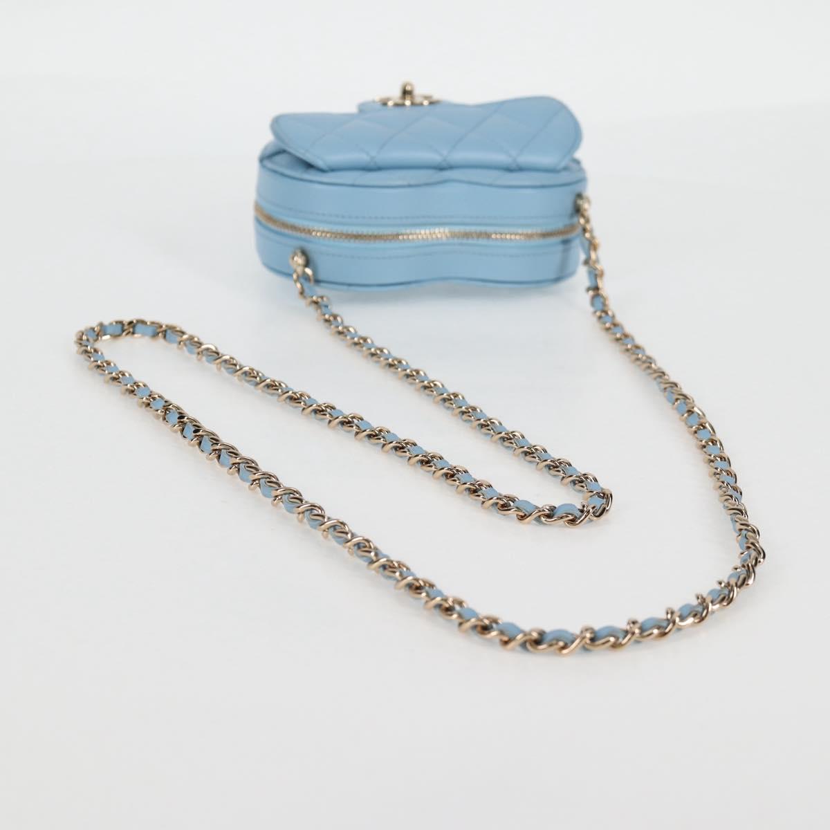 CHANEL Matelasse Chain Shoulder Bag Lamb Skin Blue Gold CC Auth 127168SM