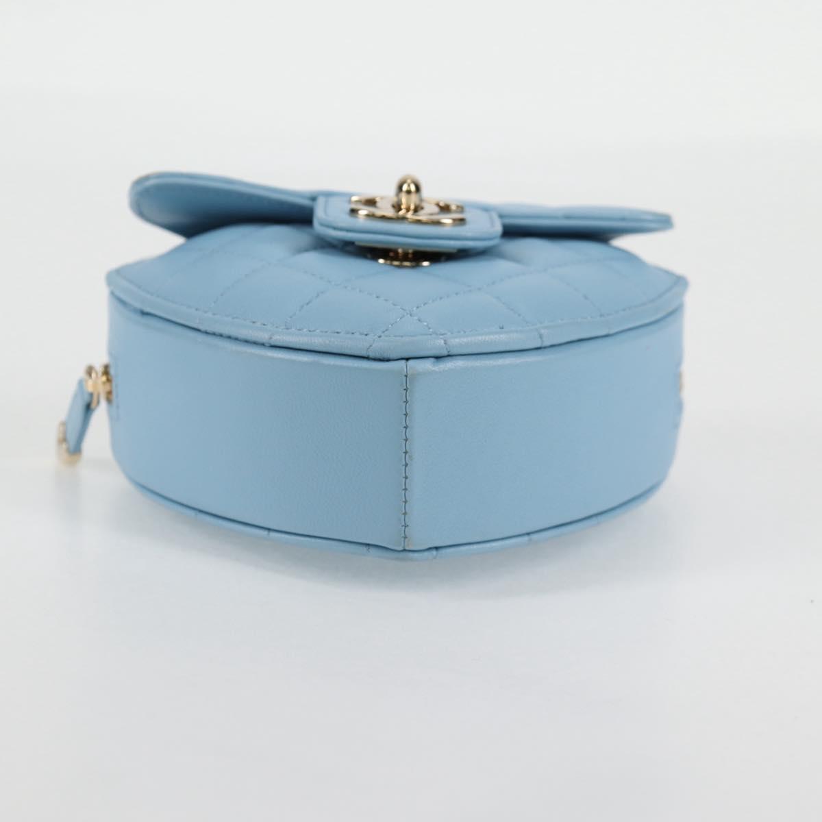 CHANEL Matelasse Chain Shoulder Bag Lamb Skin Blue Gold CC Auth 127168SM