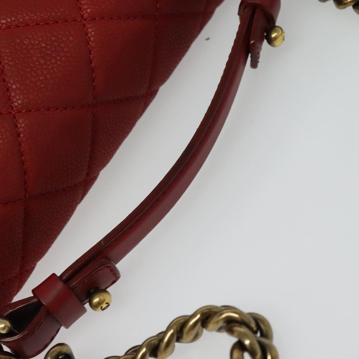 CHANEL Matelasse Chain Shoulder Bag Caviar Skin Red CC Auth 127170