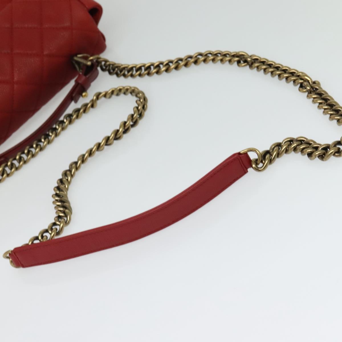 CHANEL Matelasse Chain Shoulder Bag Caviar Skin Red CC Auth 127170