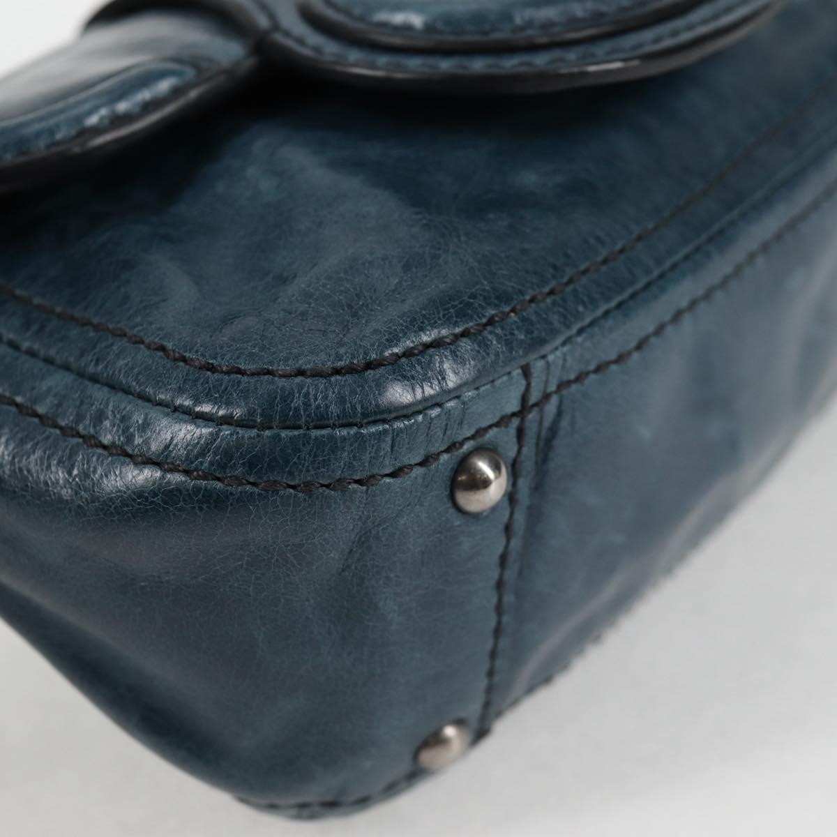 PRADA Hand Bag Leather 2way Blue Silver Auth 127171V