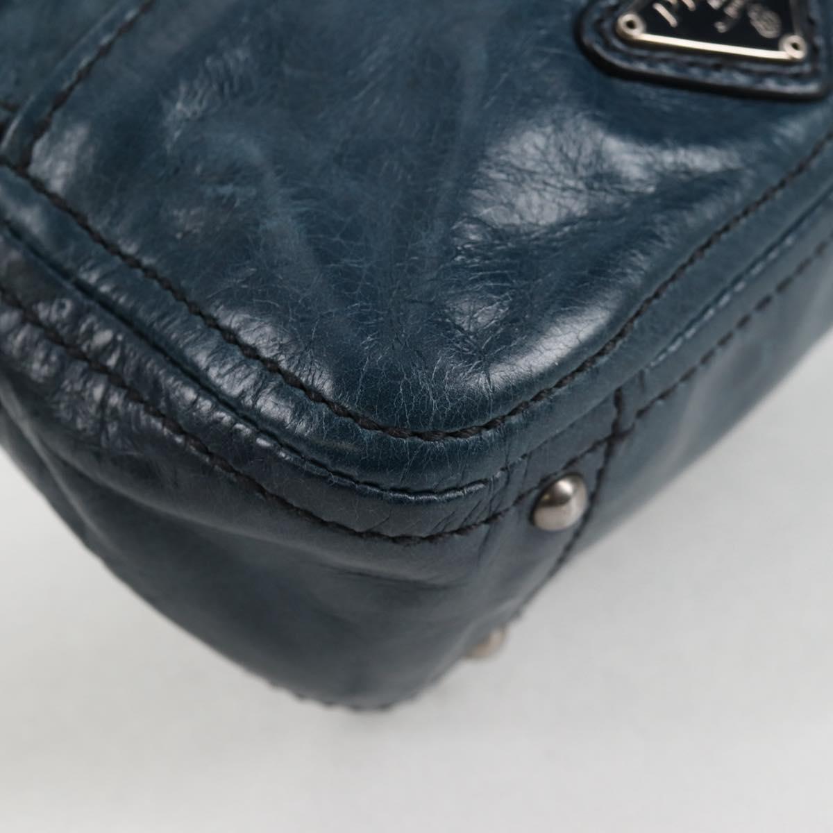 PRADA Hand Bag Leather 2way Blue Silver Auth 127171V