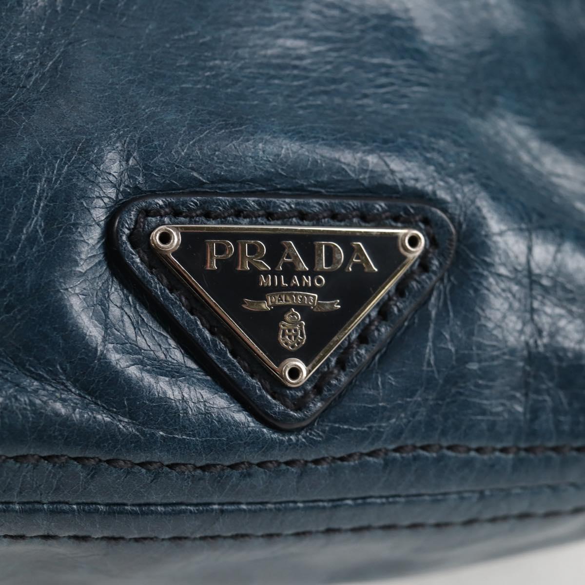PRADA Hand Bag Leather 2way Blue Silver Auth 127171V