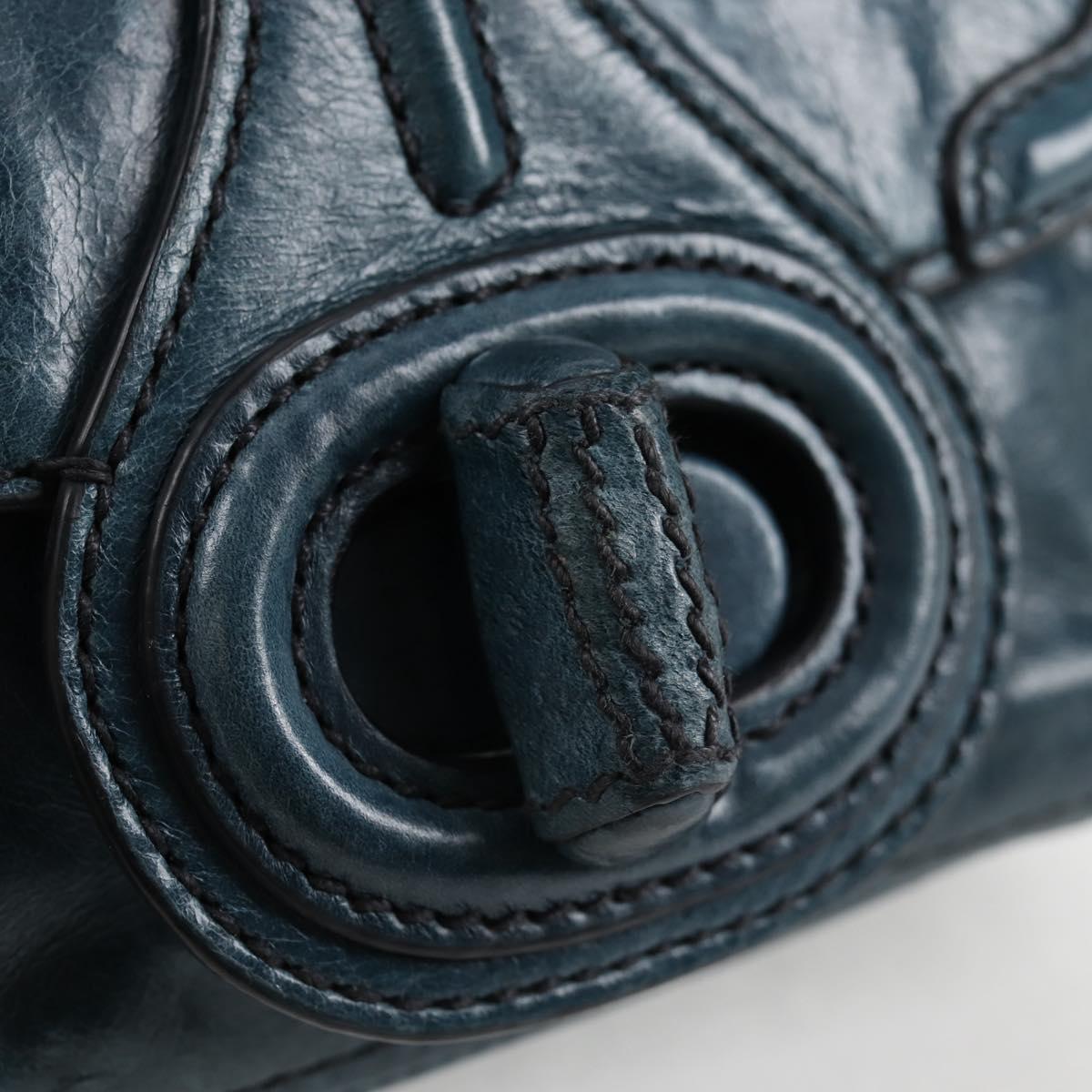 PRADA Hand Bag Leather 2way Blue Silver Auth 127171V