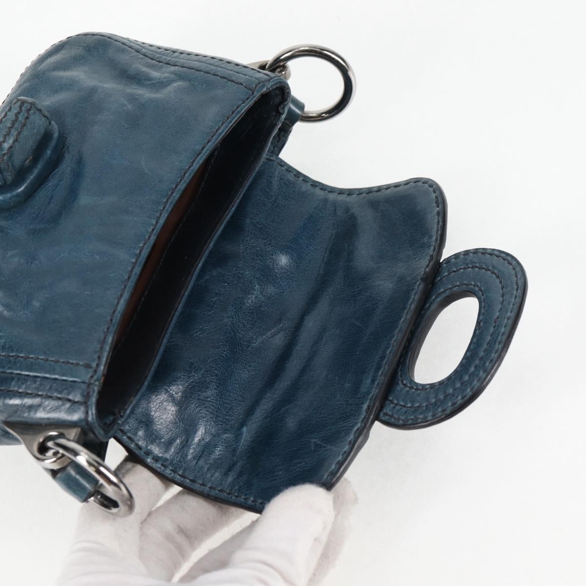 PRADA Hand Bag Leather 2way Blue Silver Auth 127171V