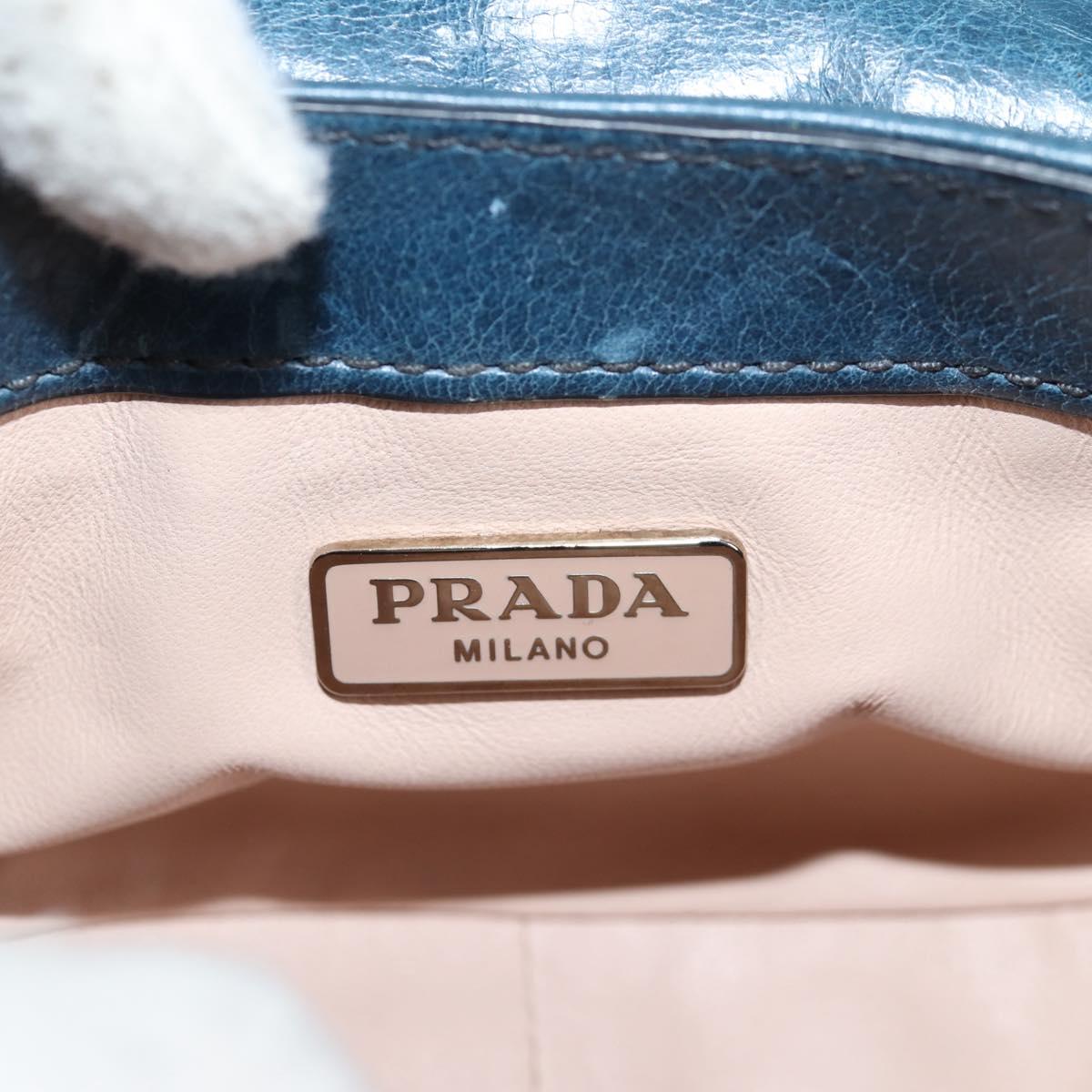 PRADA Hand Bag Leather 2way Blue Silver Auth 127171V