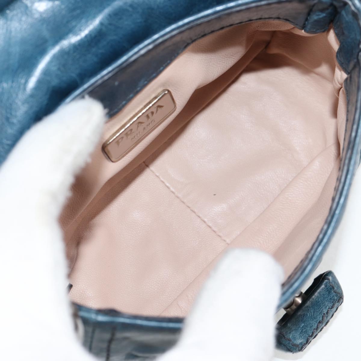PRADA Hand Bag Leather 2way Blue Silver Auth 127171V