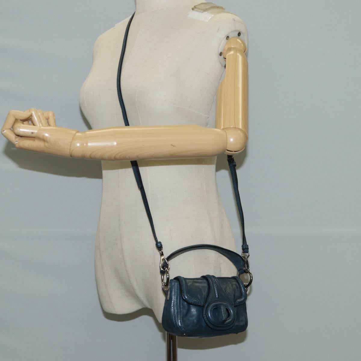 PRADA Hand Bag Leather 2way Blue Silver Auth 127171V