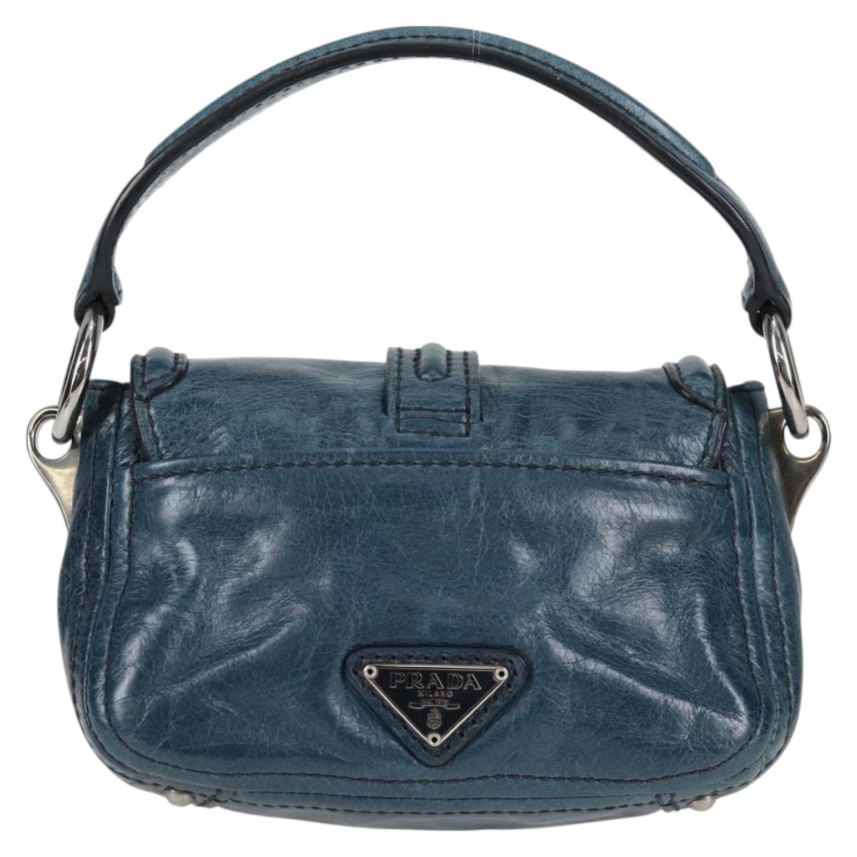 PRADA Hand Bag Leather 2way Blue Silver Auth 127171V