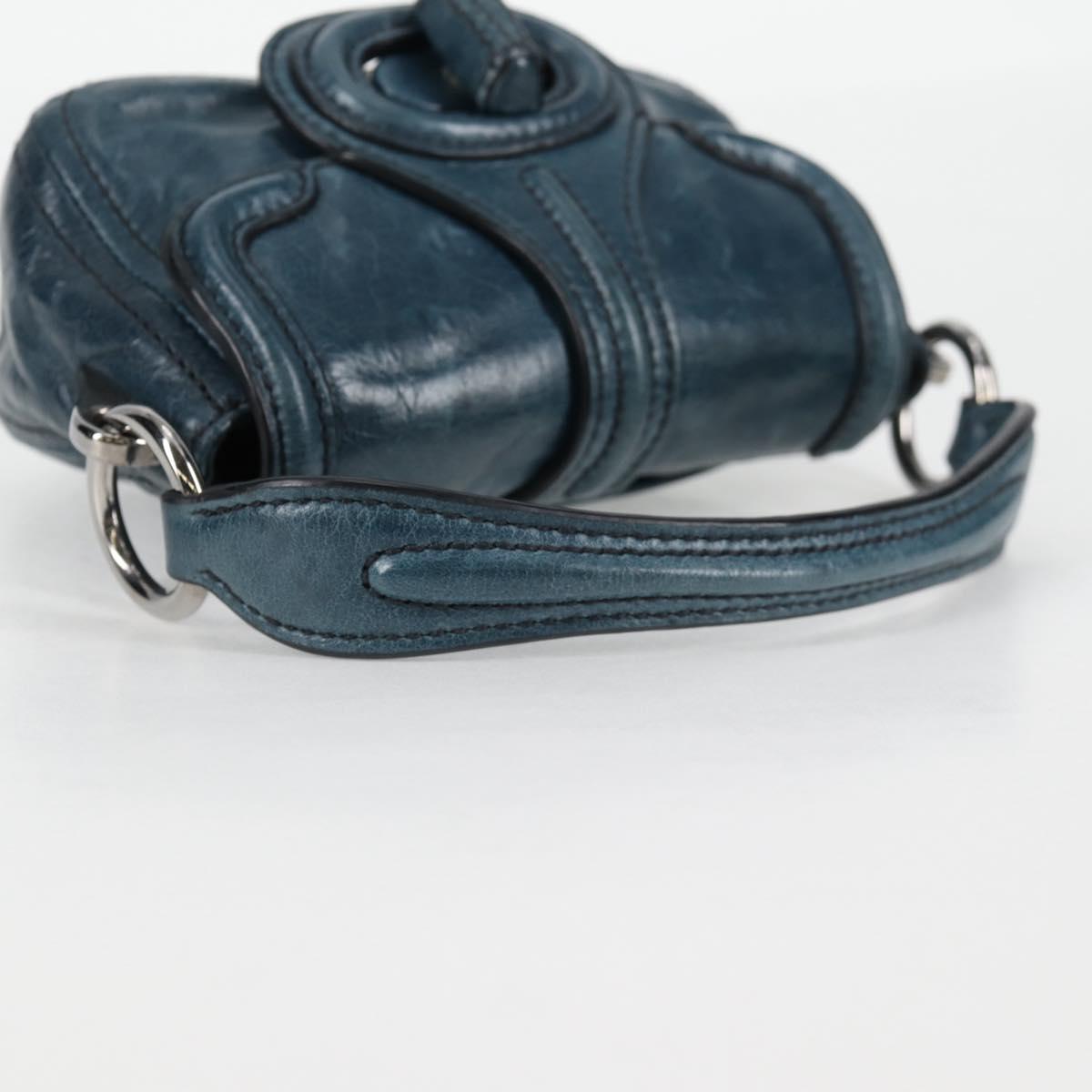 PRADA Hand Bag Leather 2way Blue Silver Auth 127171V