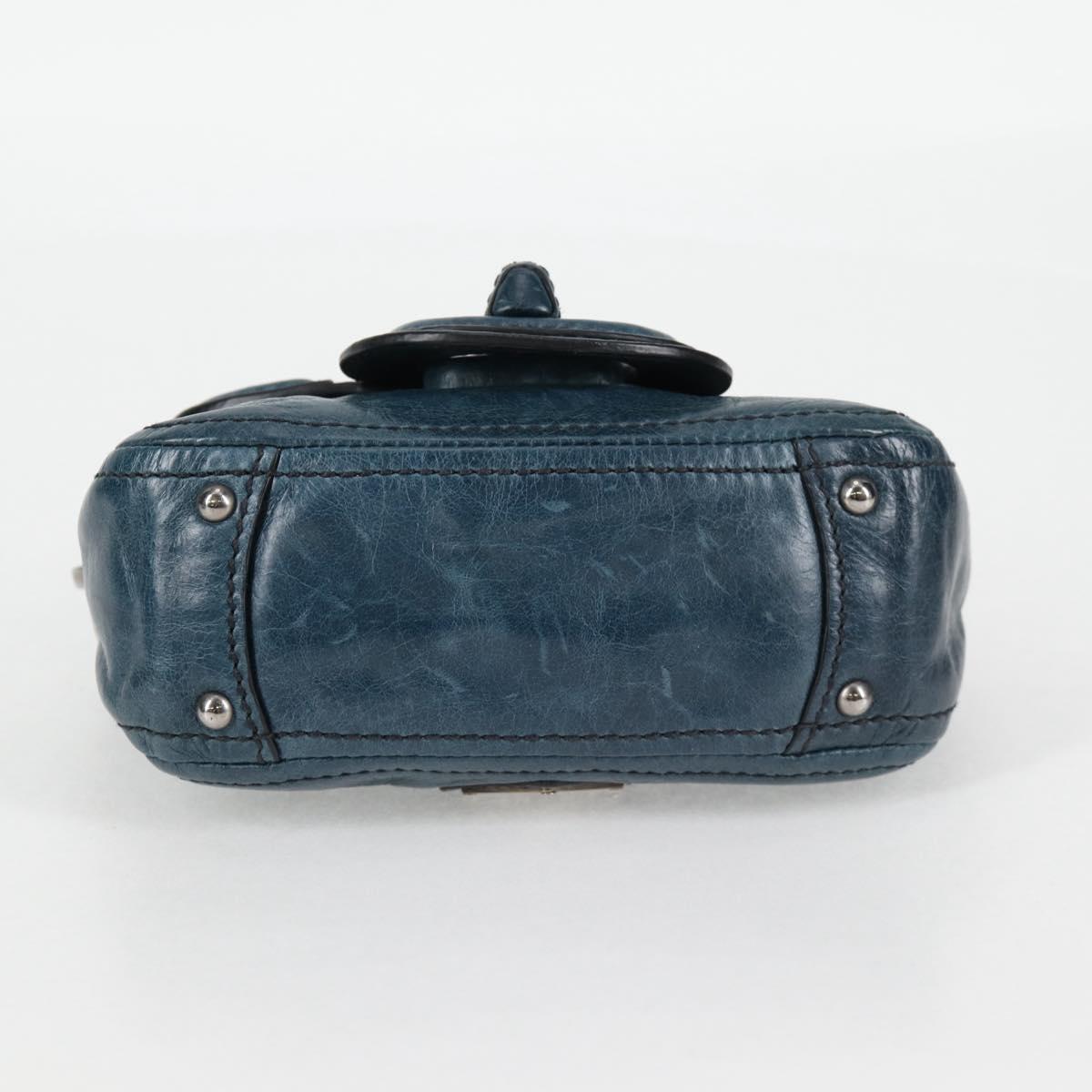 PRADA Hand Bag Leather 2way Blue Silver Auth 127171V