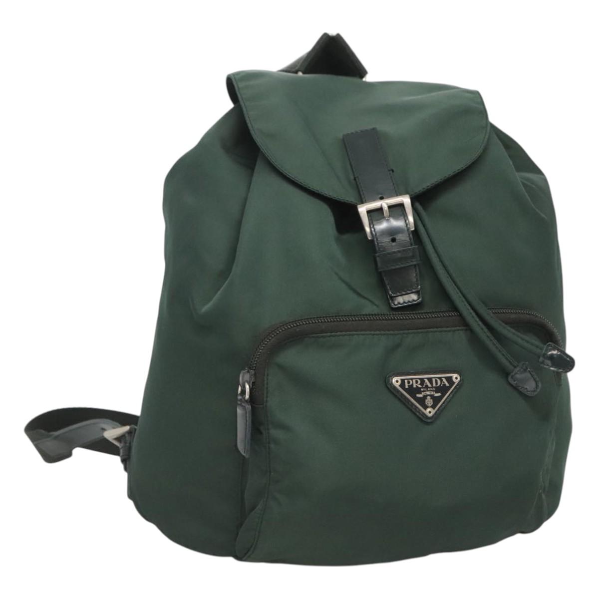 PRADA Backpack Nylon Green Silver Auth 127191