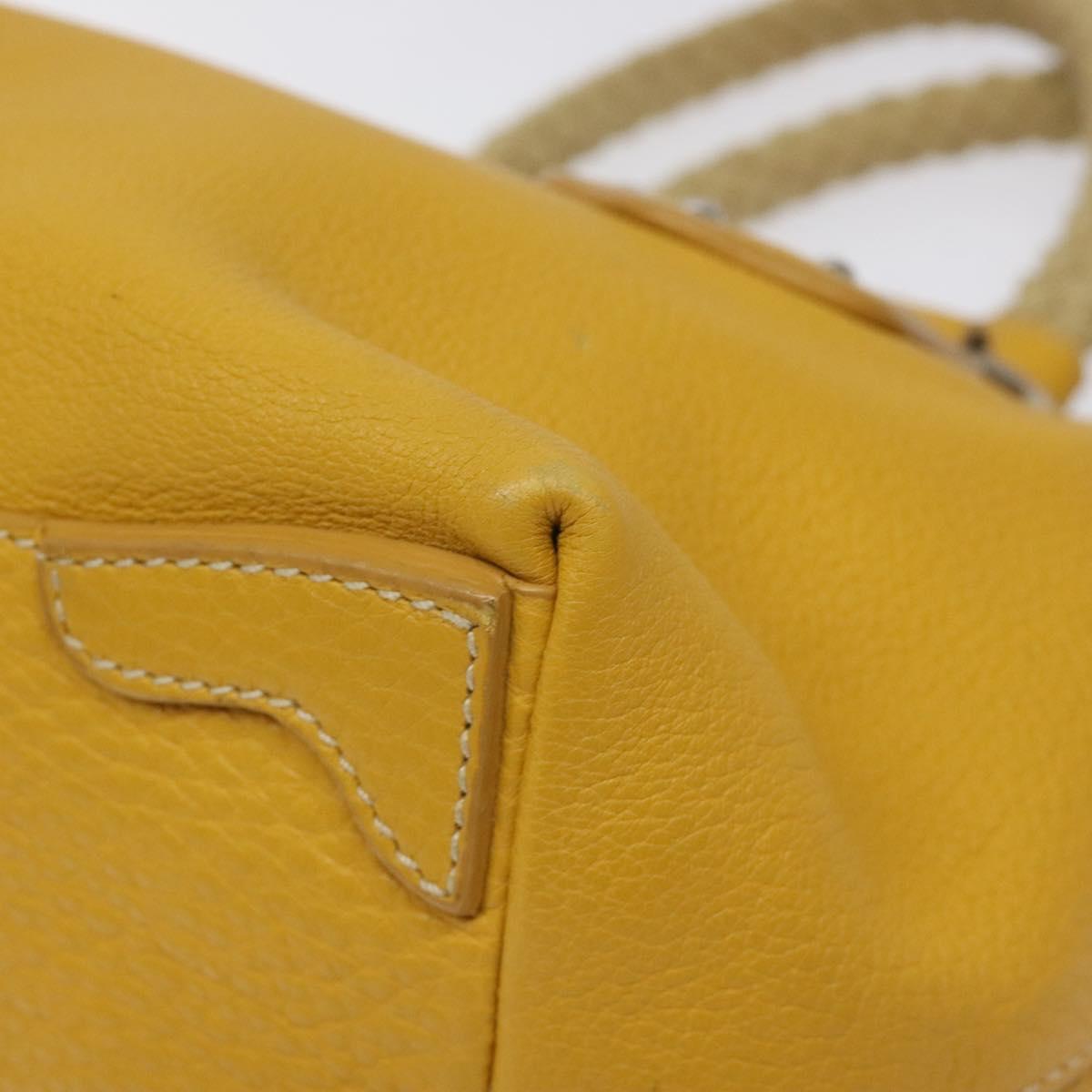 PRADA Hand Bag Leather Yellow Silver Auth 127193