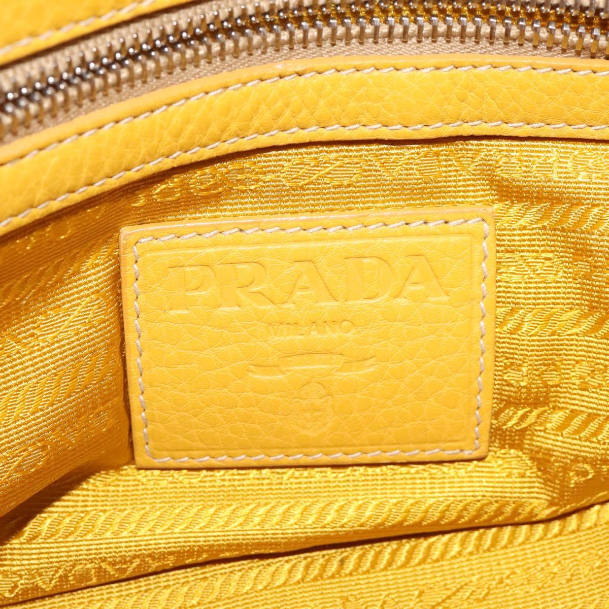 PRADA Hand Bag Leather Yellow Silver Auth 127193