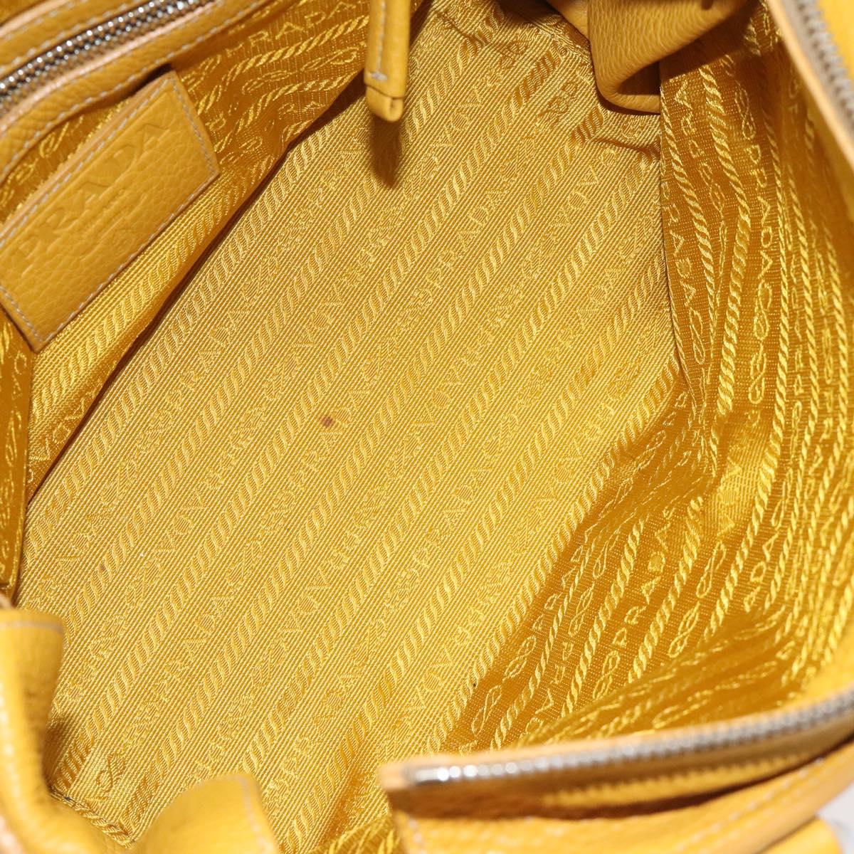 PRADA Hand Bag Leather Yellow Silver Auth 127193