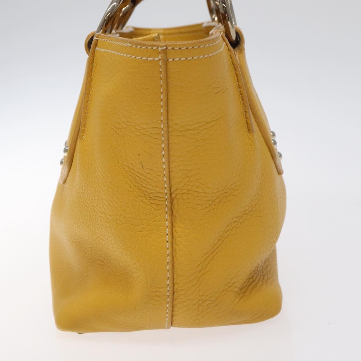 PRADA Hand Bag Leather Yellow Silver Auth 127193