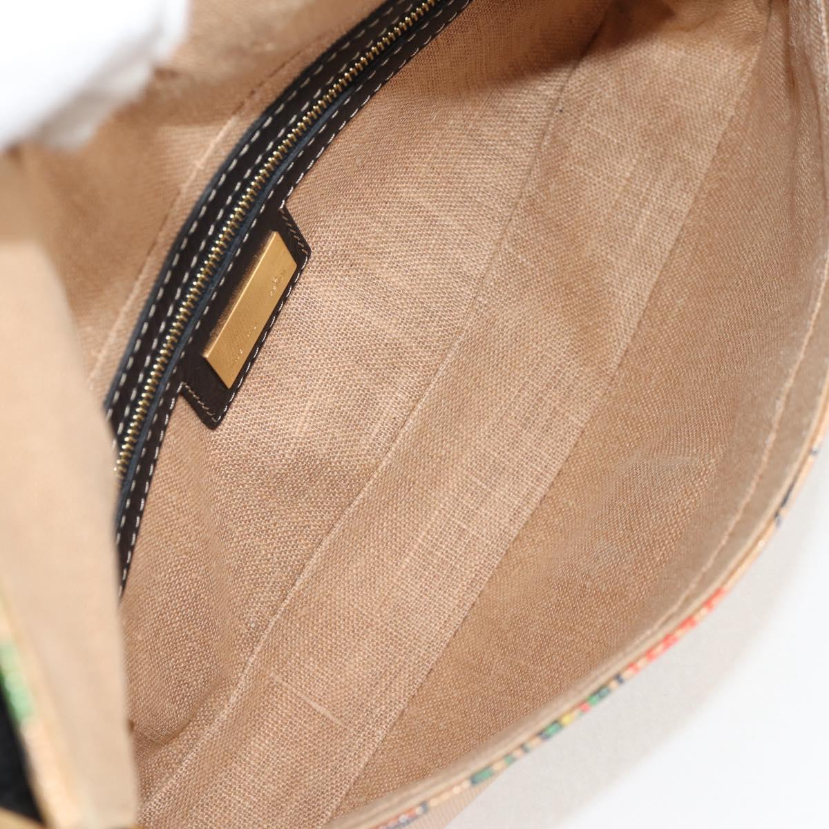 FENDI Mamma Baguette Shoulder Bag Coated Canvas Brown Gold Auth 127210SM