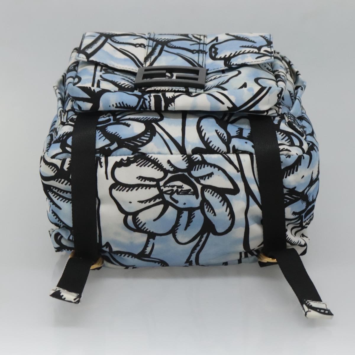 FENDI Backpack Nylon Light Blue Gold Auth 127211A