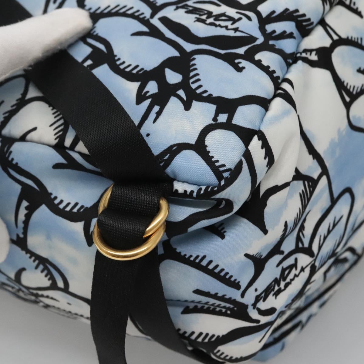 FENDI Backpack Nylon Light Blue Gold Auth 127211A