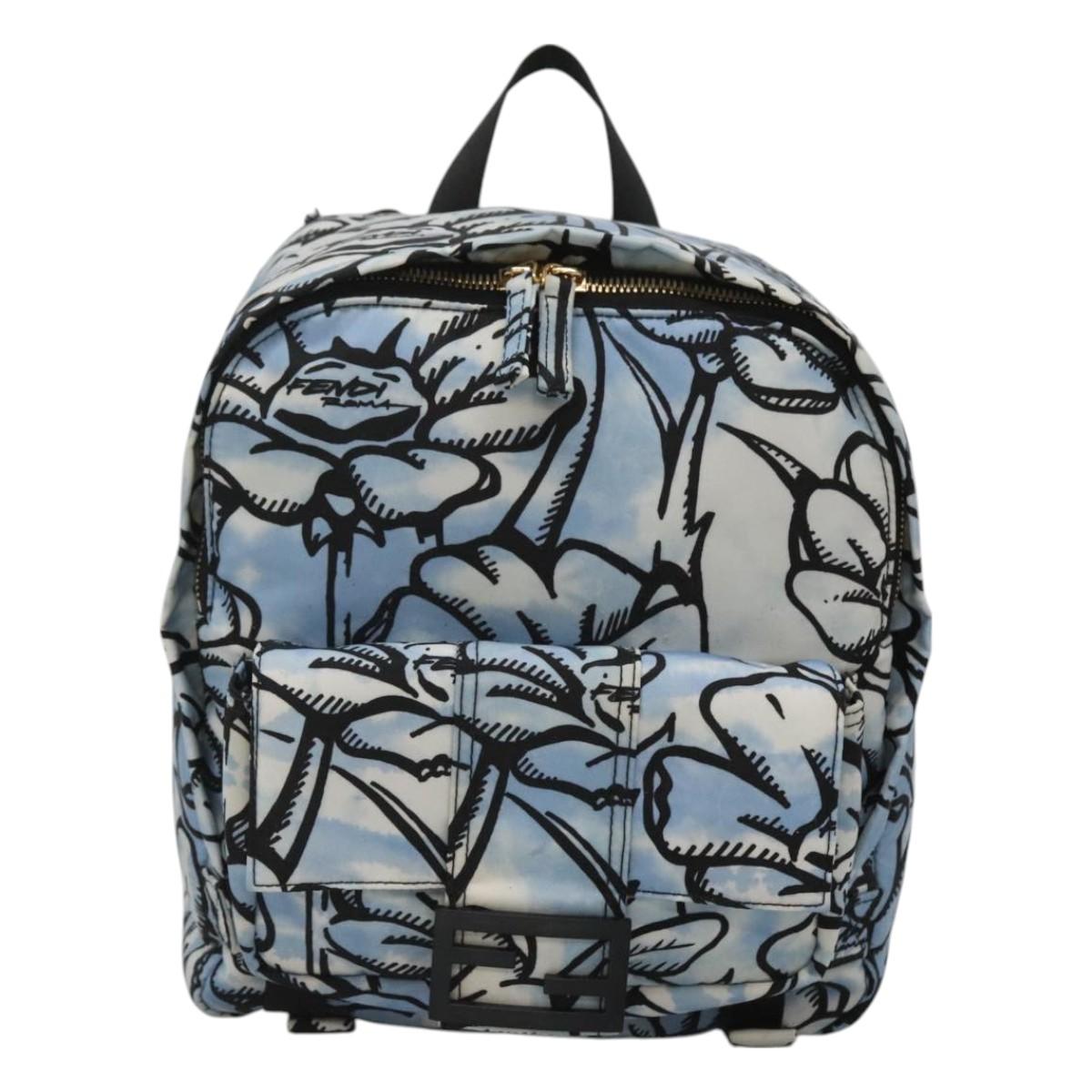 FENDI Backpack Nylon Light Blue Gold Auth 127211A