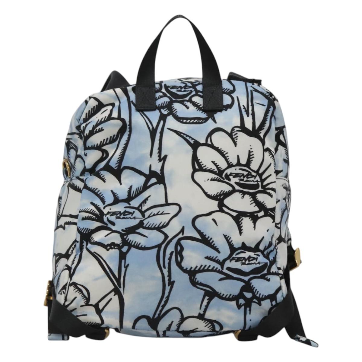 FENDI Backpack Nylon Light Blue Gold Auth 127211A