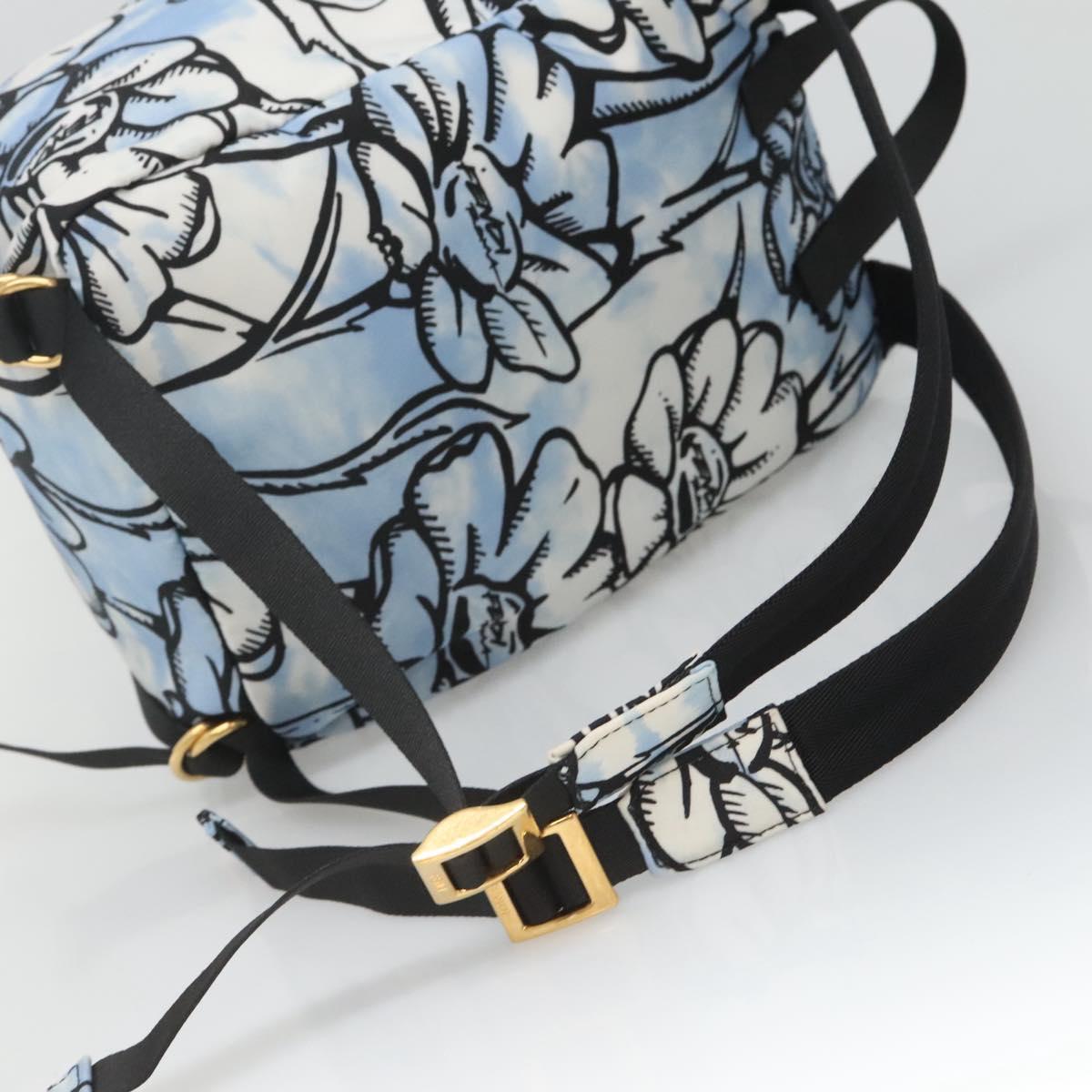FENDI Backpack Nylon Light Blue Gold Auth 127211A