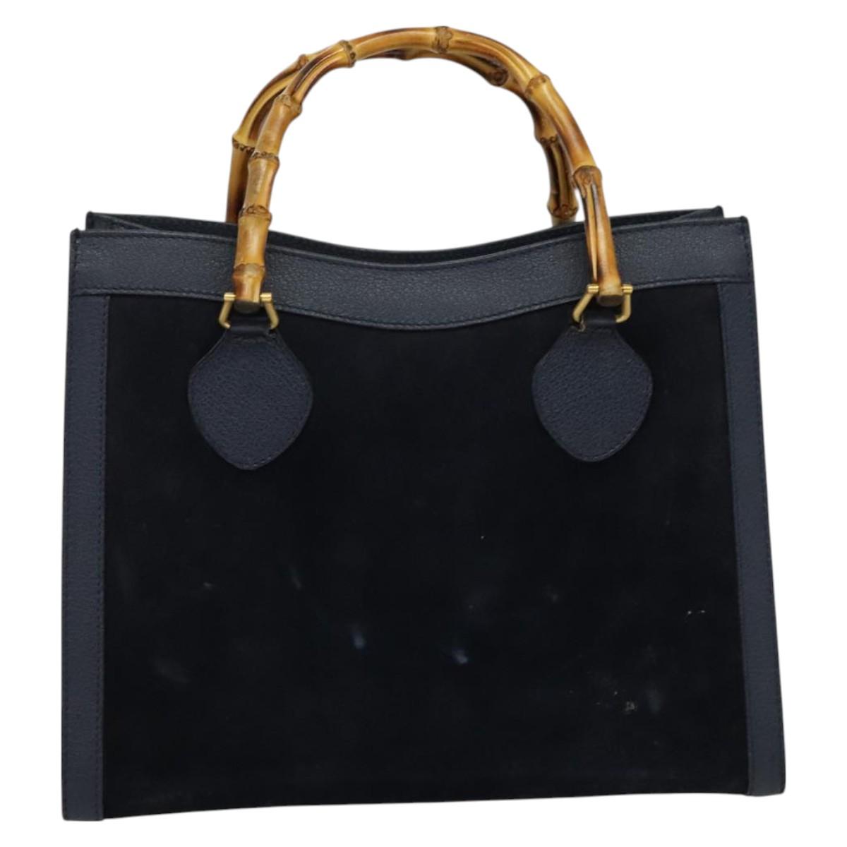 GUCCI Bamboo Hand Bag Suede Navy Gold 002 123 0260 Auth 127217