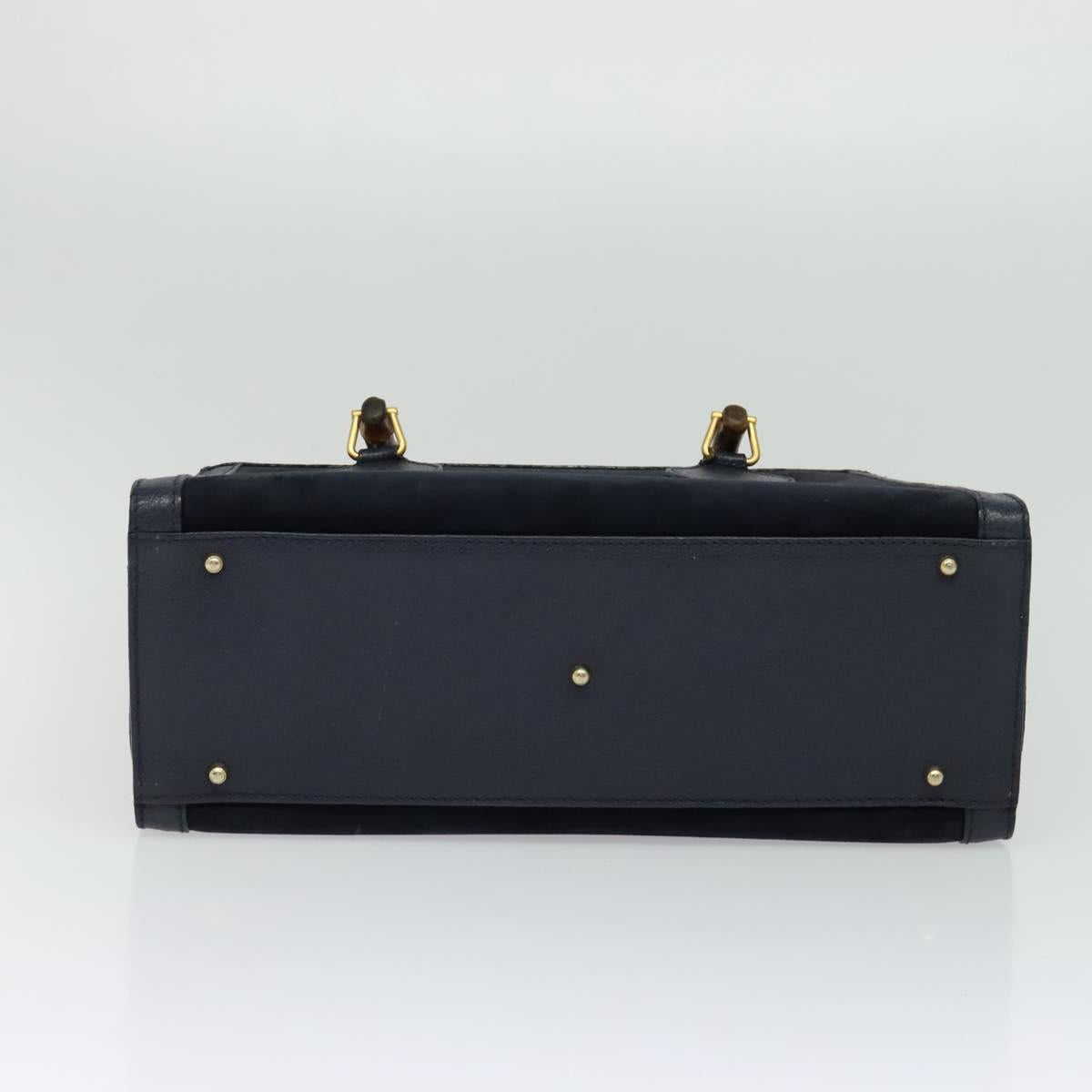 GUCCI Bamboo Hand Bag Suede Navy Gold 002 123 0260 Auth 127217