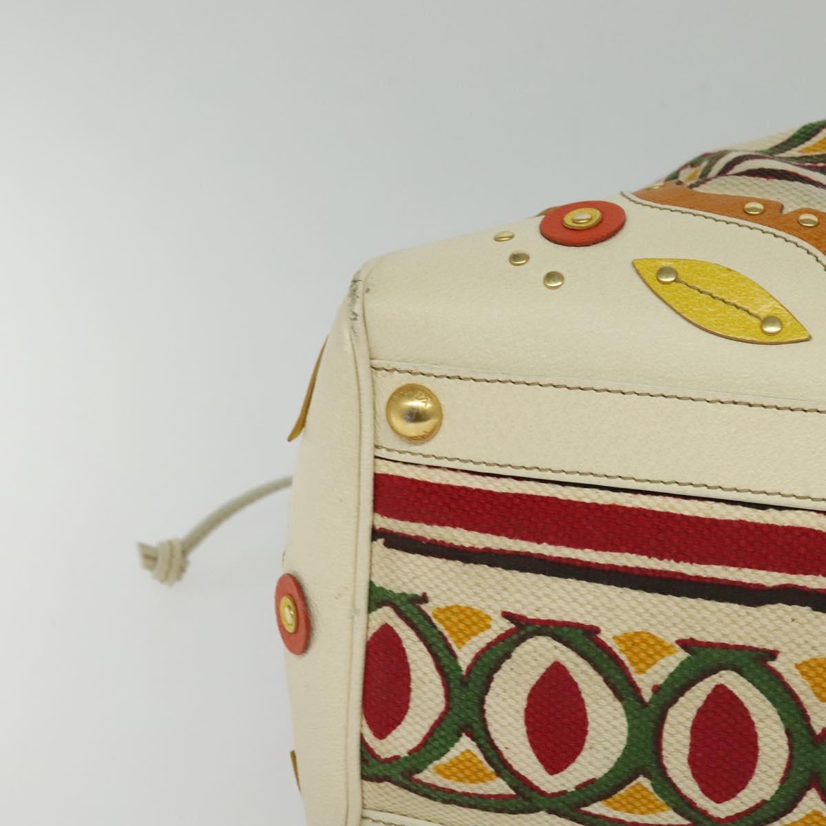 PRADA Hand Bag Canvas Beige Gold Auth 127232