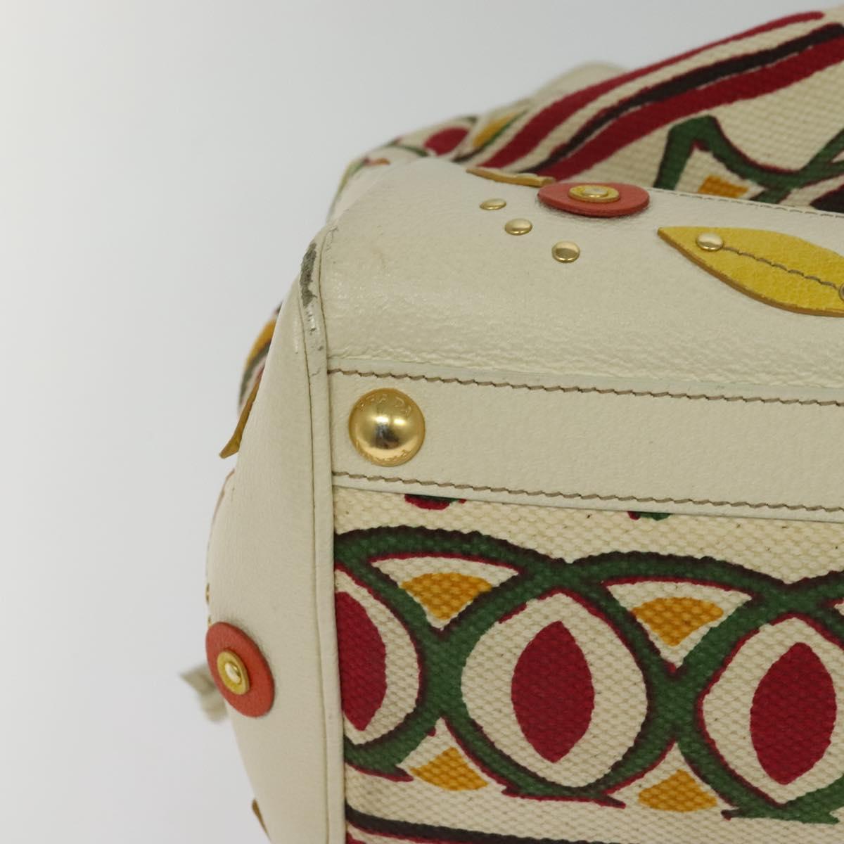 PRADA Hand Bag Canvas Beige Gold Auth 127232