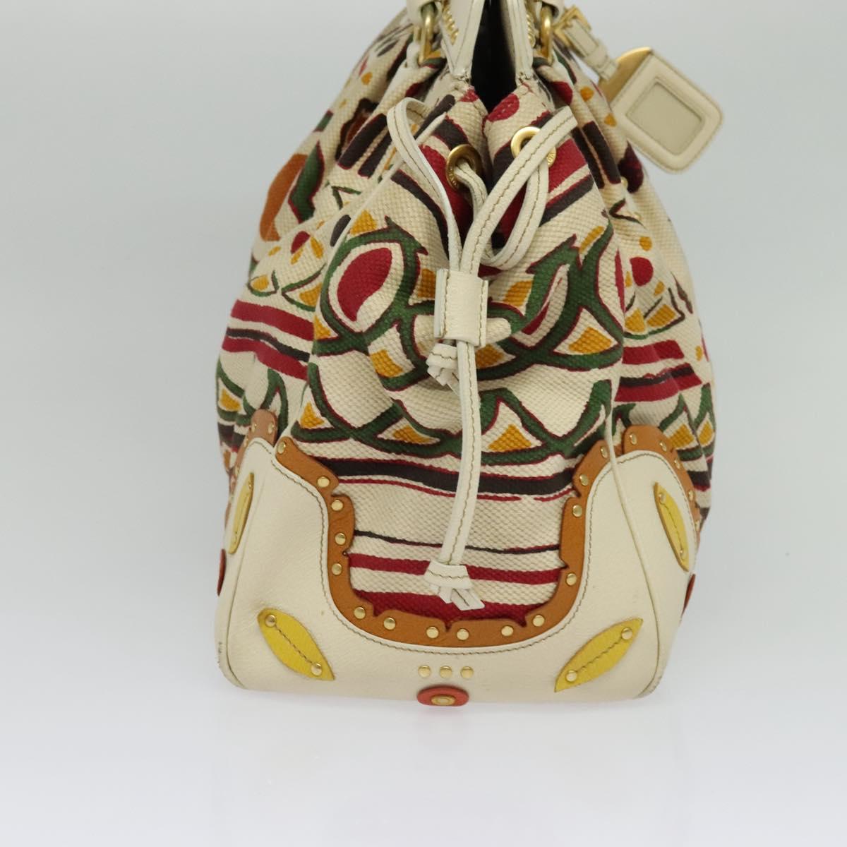 PRADA Hand Bag Canvas Beige Gold Auth 127232