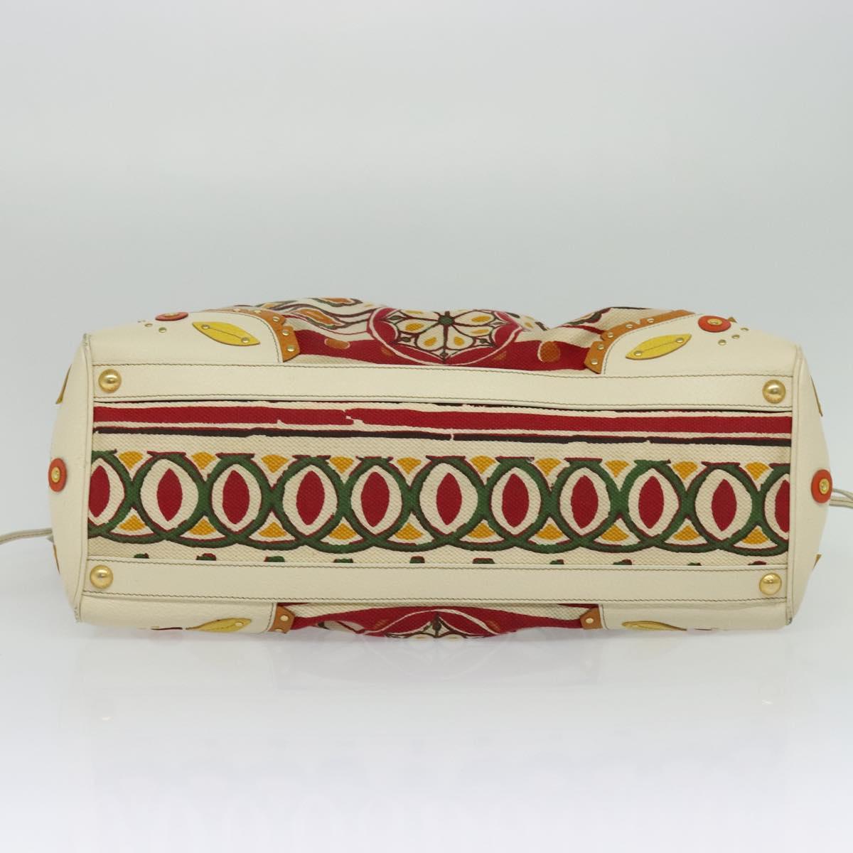 PRADA Hand Bag Canvas Beige Gold Auth 127232