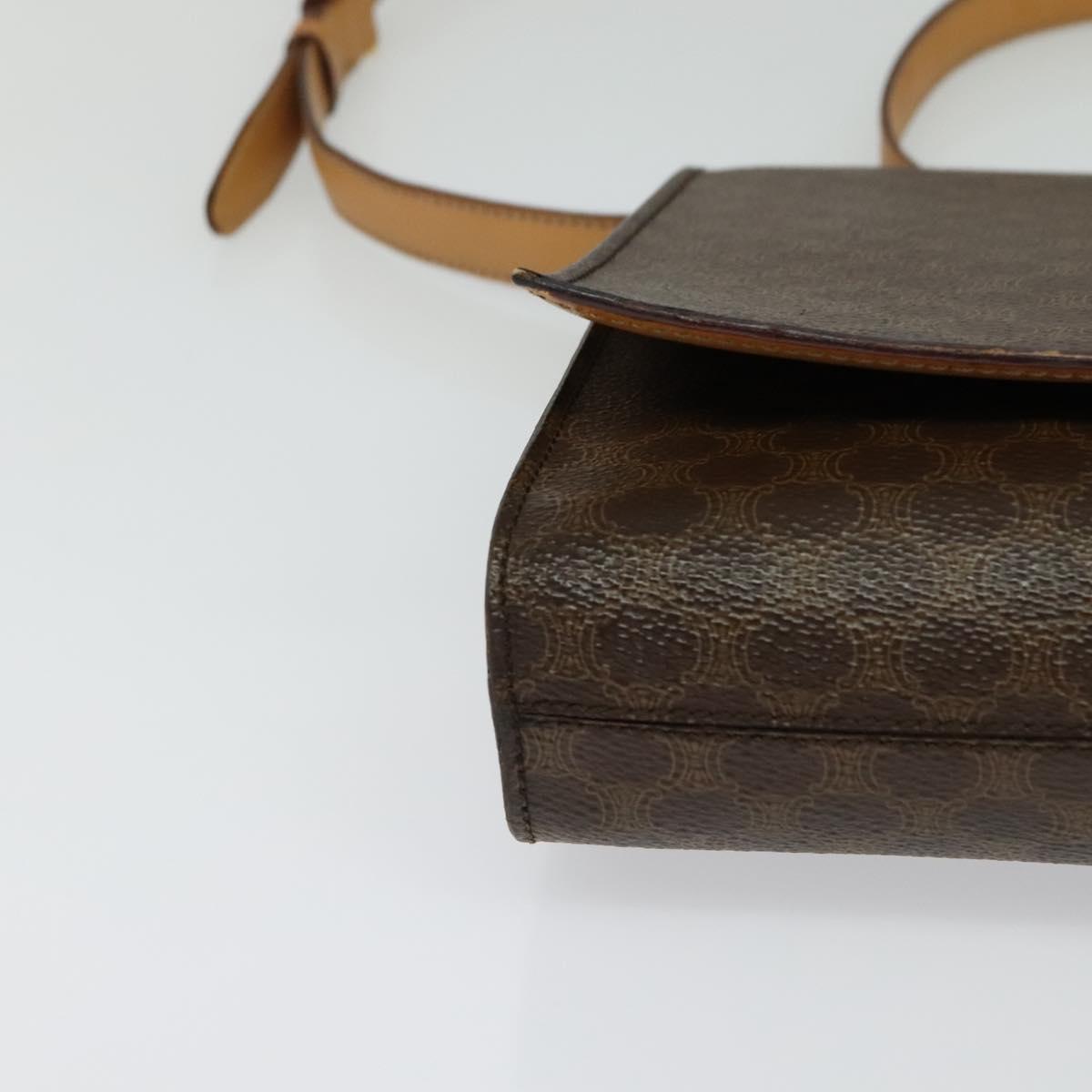 CELINE Macadam Canvas Shoulder Bag PVC Brown Gold Auth 127234