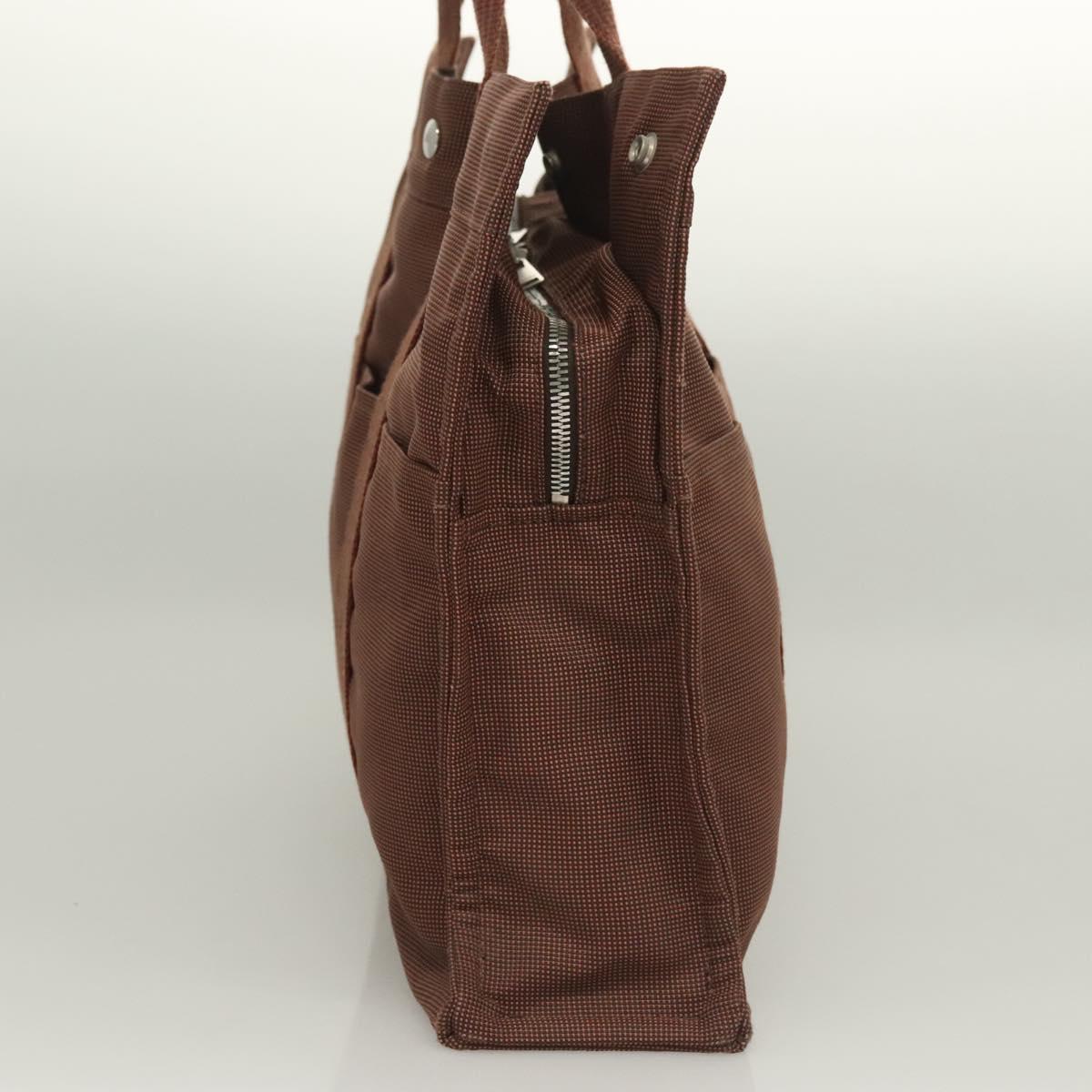 HERMES Her Line MM Hand Bag Canvas Brown Silver Auth 127252