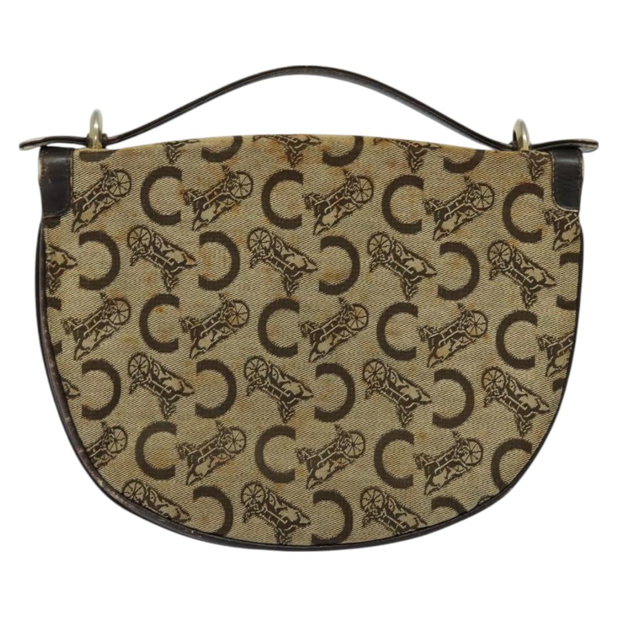CELINE C Sulky Hand Bag Canvas Brown Gold Auth 127253