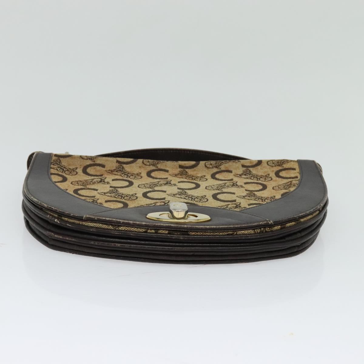 CELINE C Sulky Hand Bag Canvas Brown Gold Auth 127253