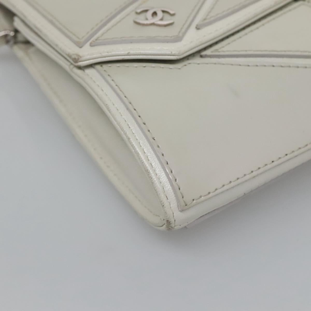 CHANEL Chain Shoulder Bag Leather Gray Silver CC Auth 127258V