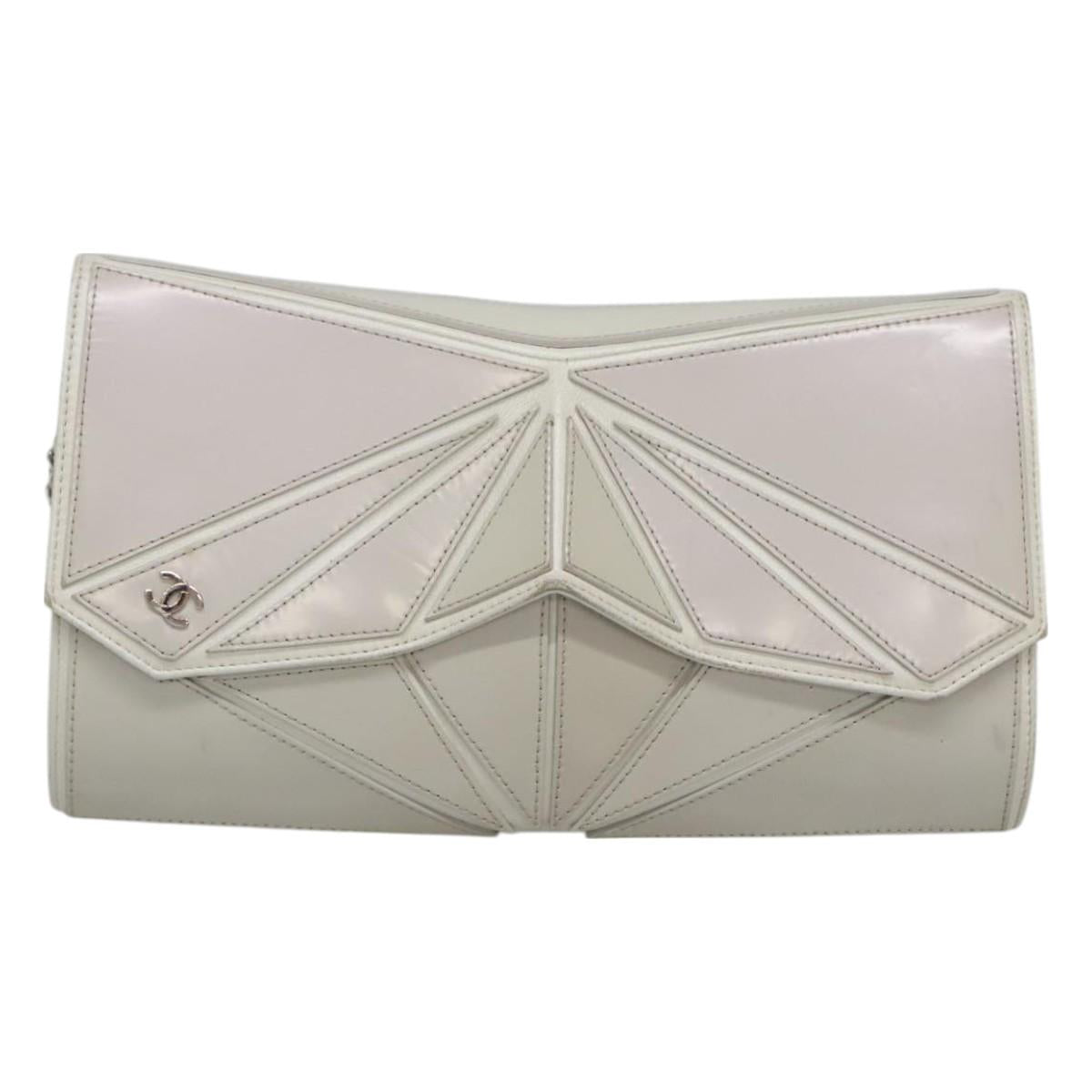 CHANEL Chain Shoulder Bag Leather Gray Silver CC Auth 127258V