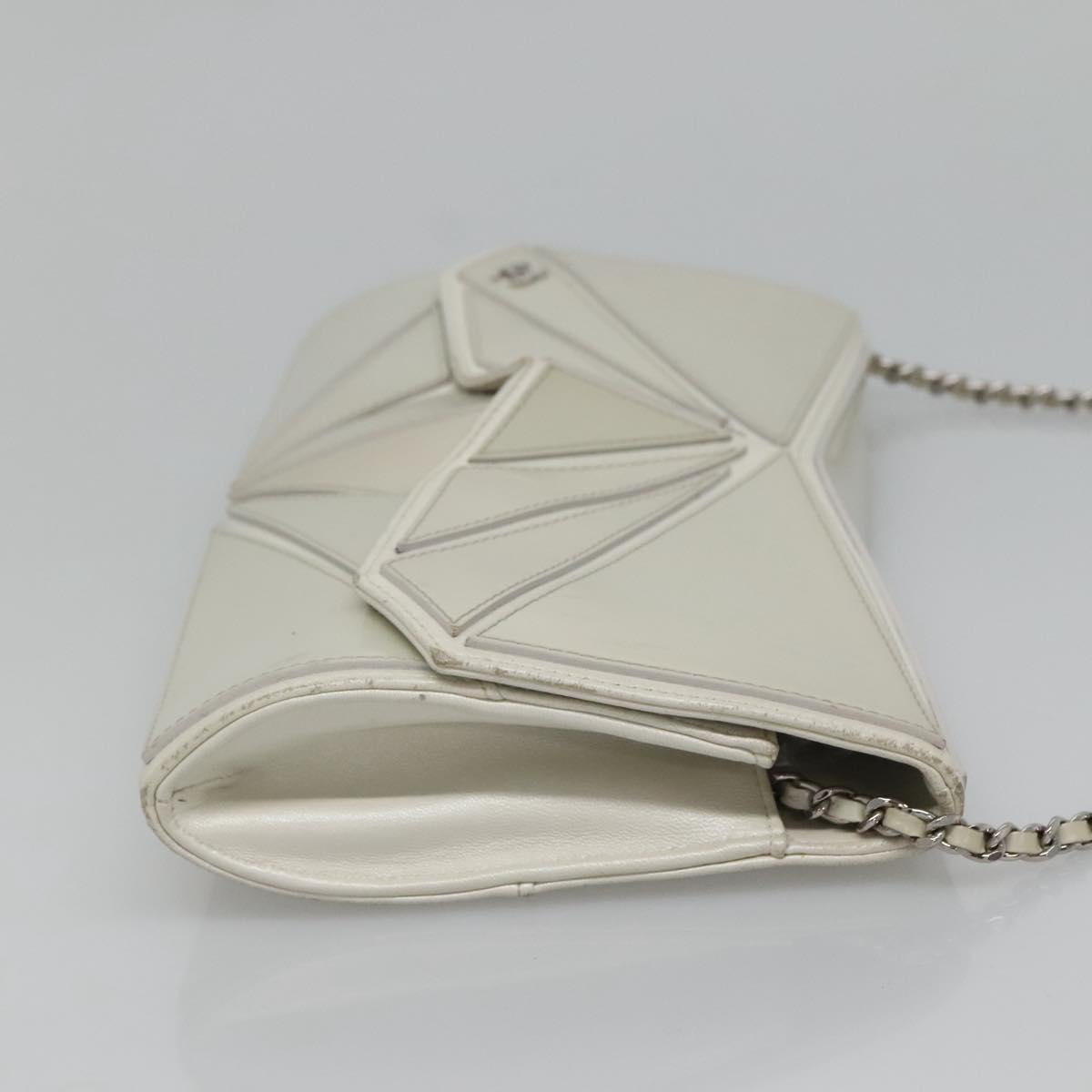 CHANEL Chain Shoulder Bag Leather Gray Silver CC Auth 127258V