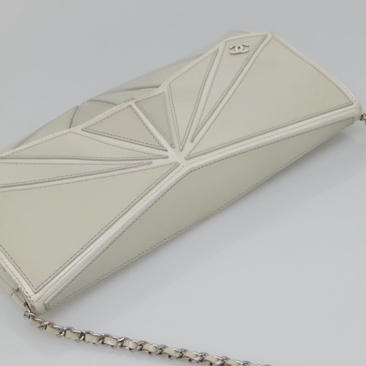 CHANEL Chain Shoulder Bag Leather Gray Silver CC Auth 127258V