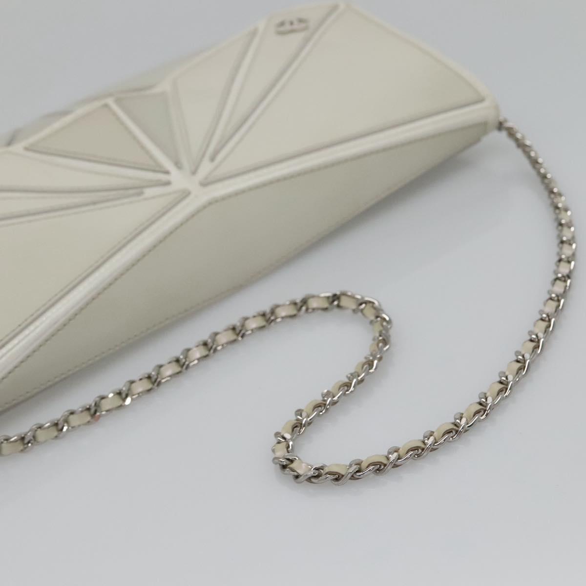 CHANEL Chain Shoulder Bag Leather Gray Silver CC Auth 127258V