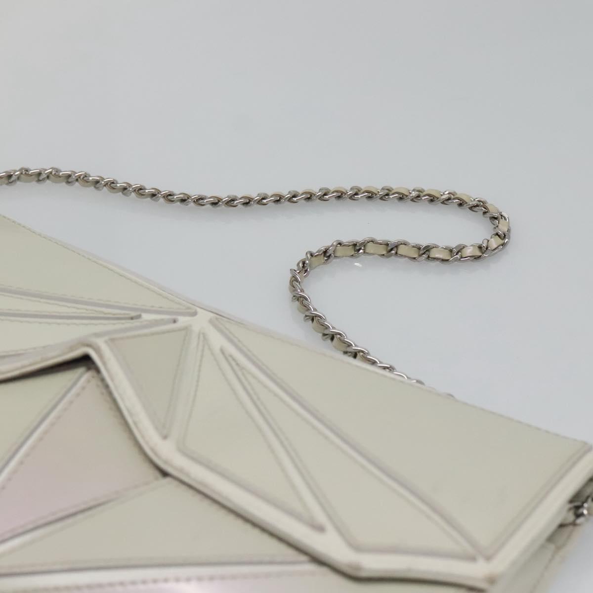 CHANEL Chain Shoulder Bag Leather Gray Silver CC Auth 127258V