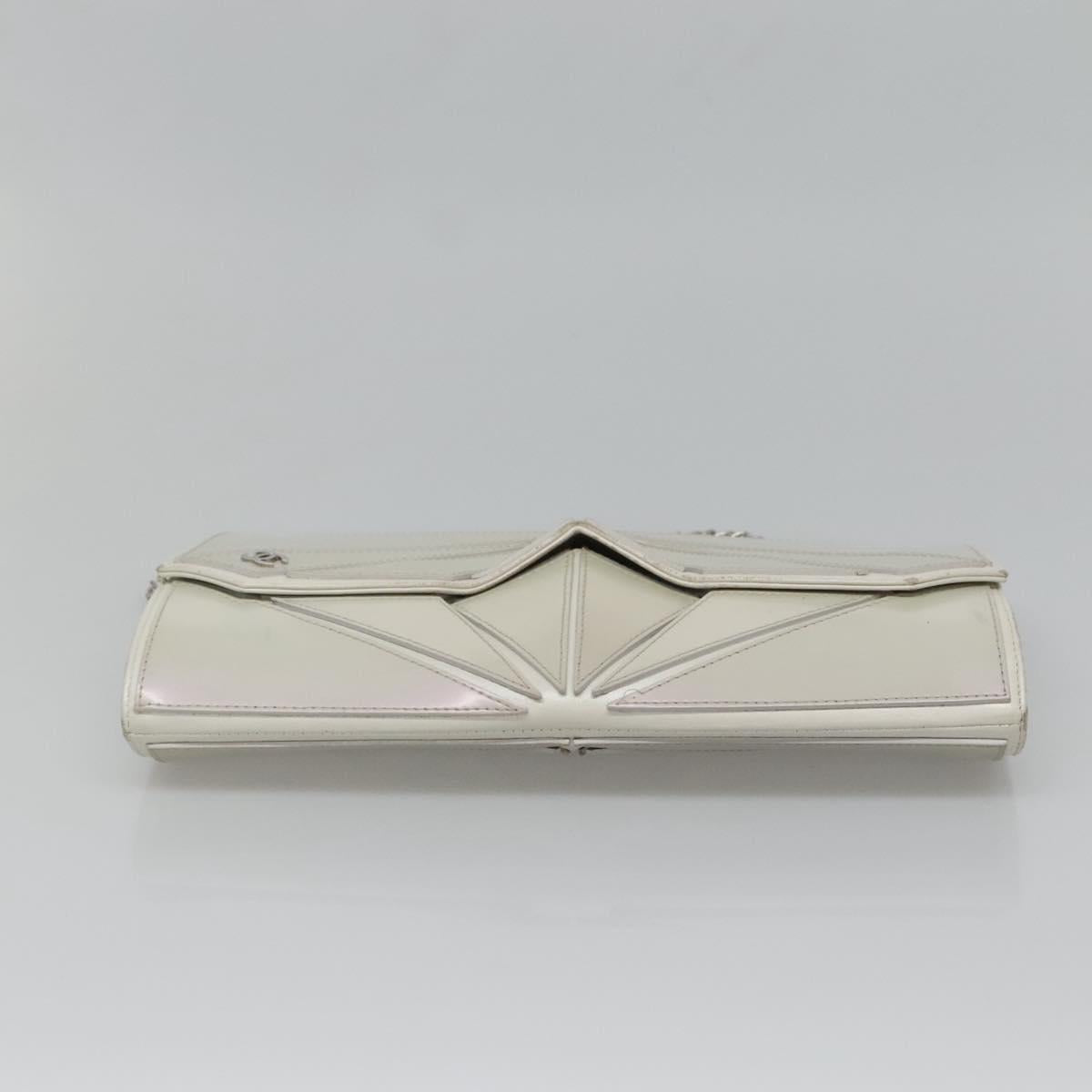 CHANEL Chain Shoulder Bag Leather Gray Silver CC Auth 127258V